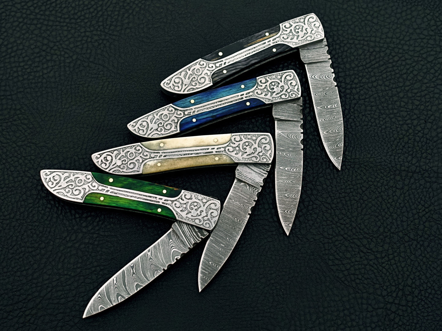 Ivory White Damascus Steel Pocket Knife