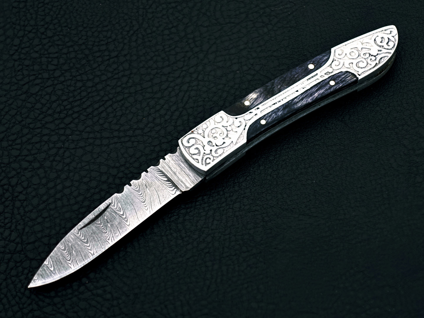 Midnight Black Damascus Steel Pocket Knife