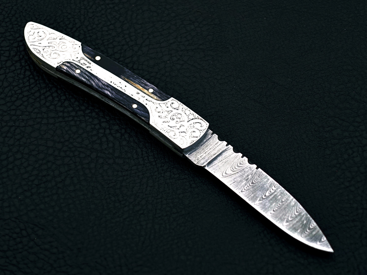 Midnight Black Damascus Steel Pocket Knife