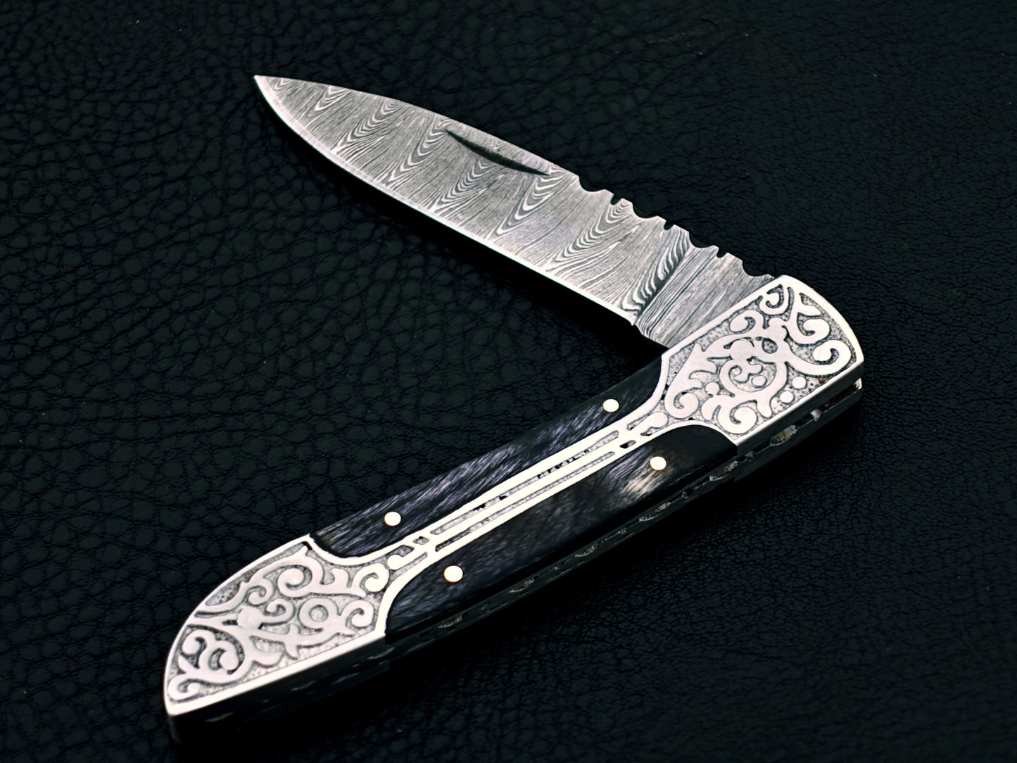 Midnight Black Damascus Steel Pocket Knife