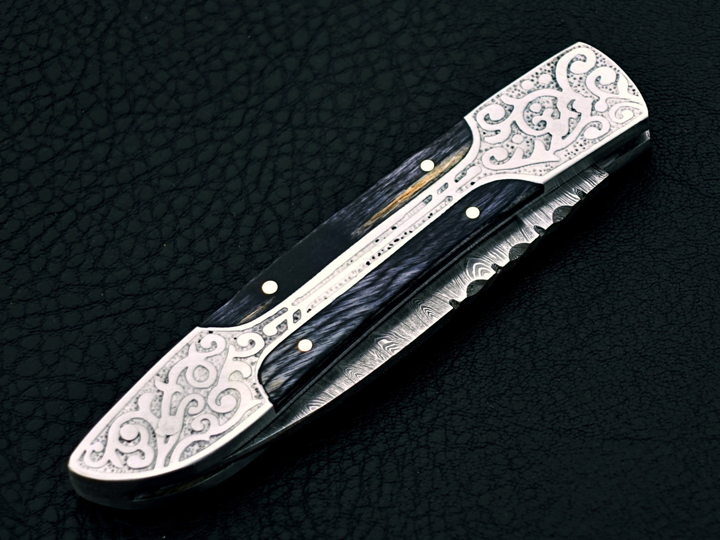 Midnight Black Damascus Steel Pocket Knife