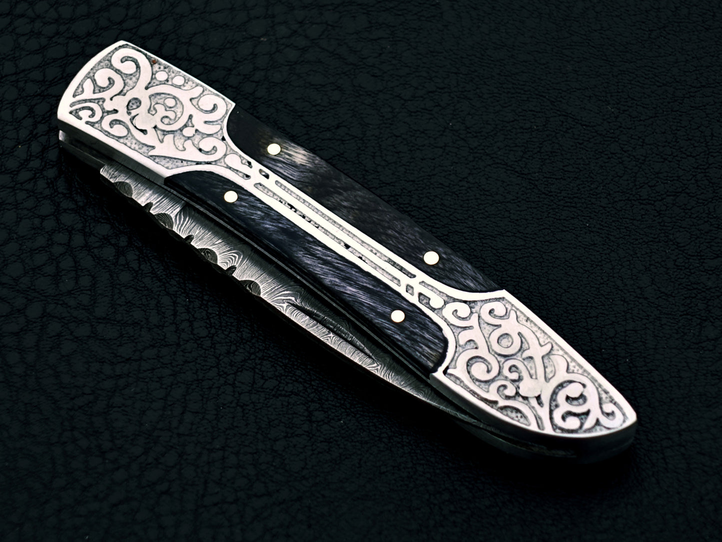 Midnight Black Damascus Steel Pocket Knife