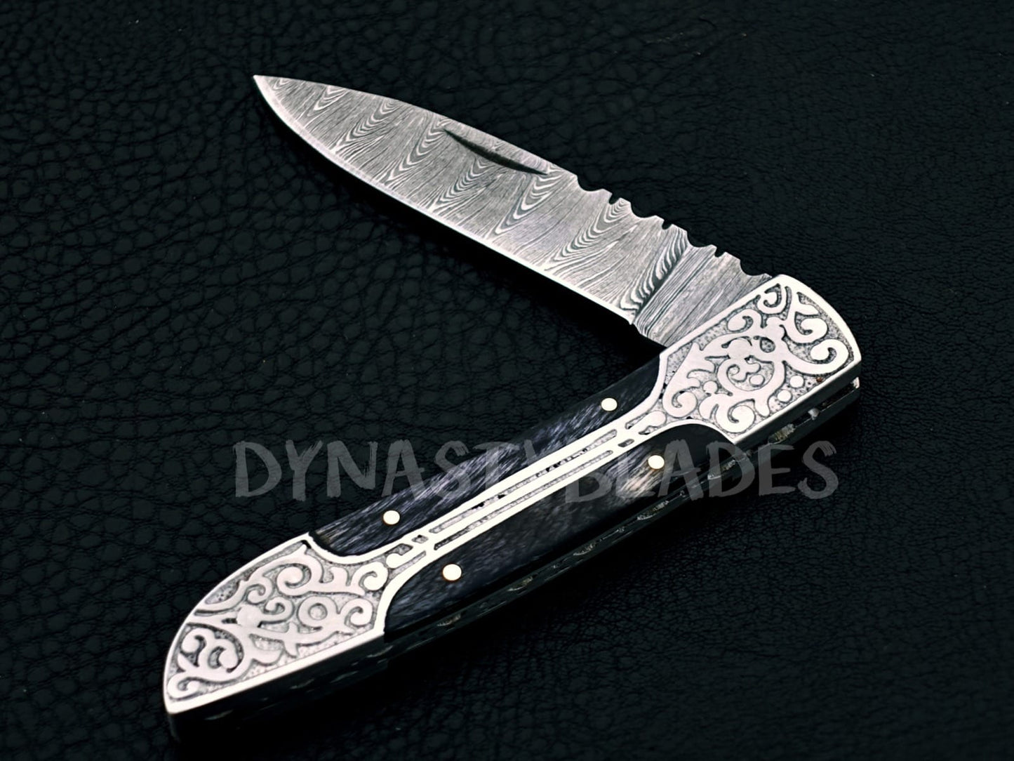 Midnight Black Damascus Steel Pocket Knife