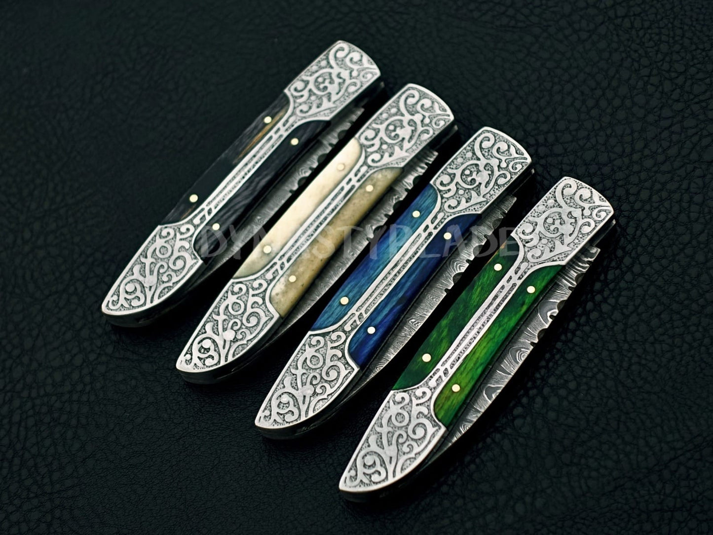 Ivory White Damascus Steel Pocket Knife