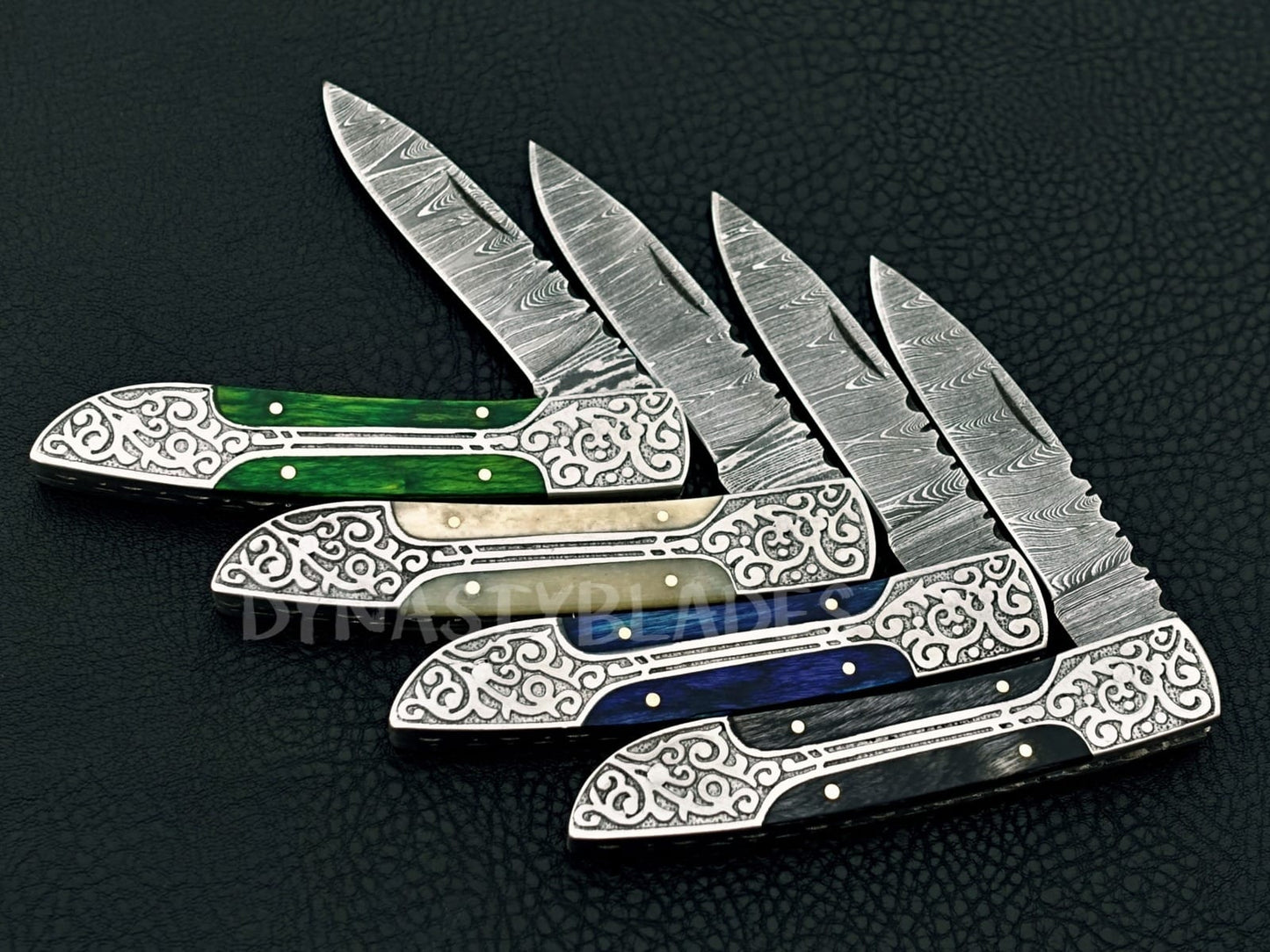 Ivory White Damascus Steel Pocket Knife
