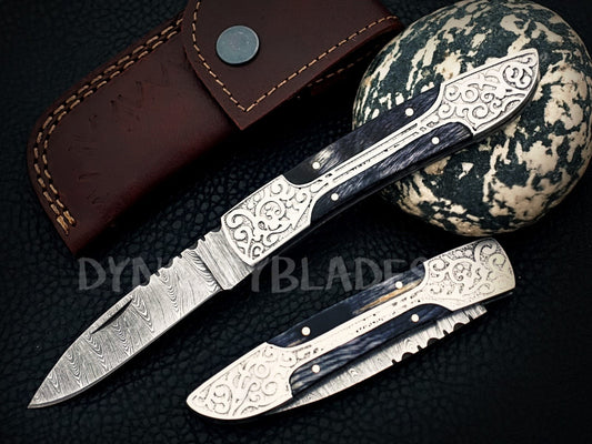 Midnight Black Damascus Steel Pocket Knife